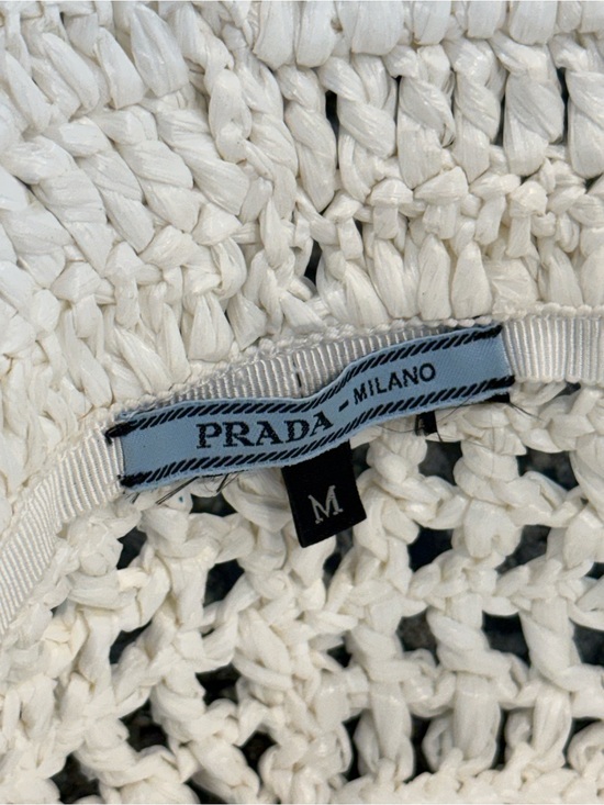 PRADA Raffia White Crochet Bucket Hat - White - Medium - ? AUTHENTIC